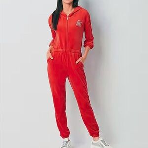 Juicy Couture Red Velour Hooded Jumpsuit